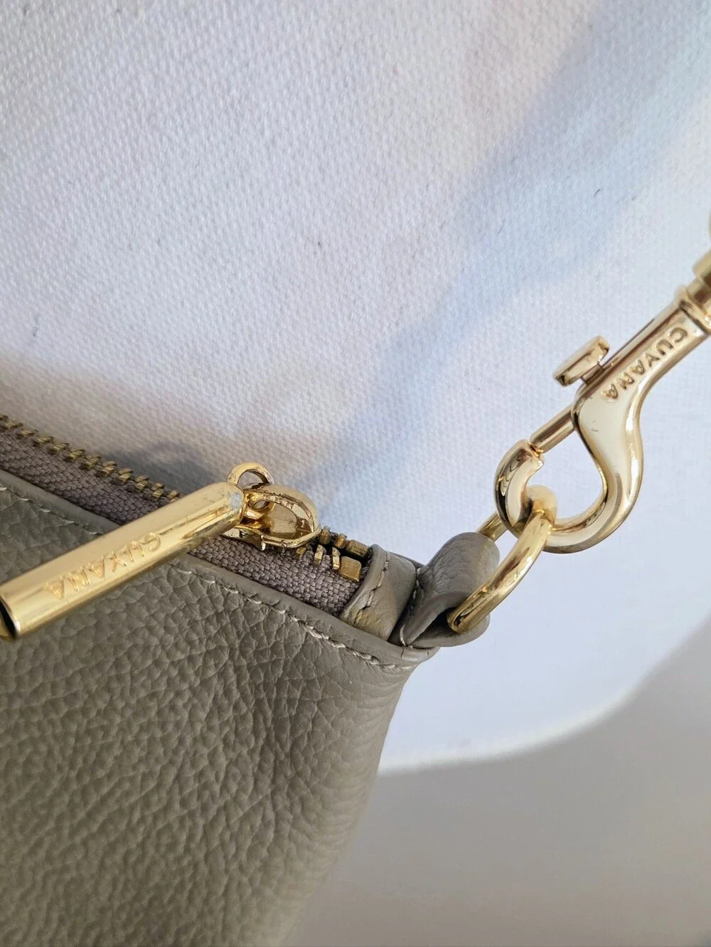 Cuyana Pebbled Leather Curved Crossbody Bag In Stone Beige - Picture 14 of 15